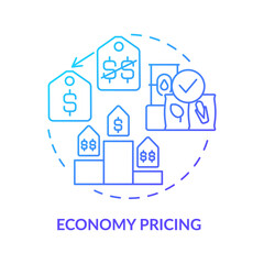 Economy pricing blue gradient concept icon. Decreasing marketing and advertising costs abstract idea thin line illustration. Isolated outline drawing