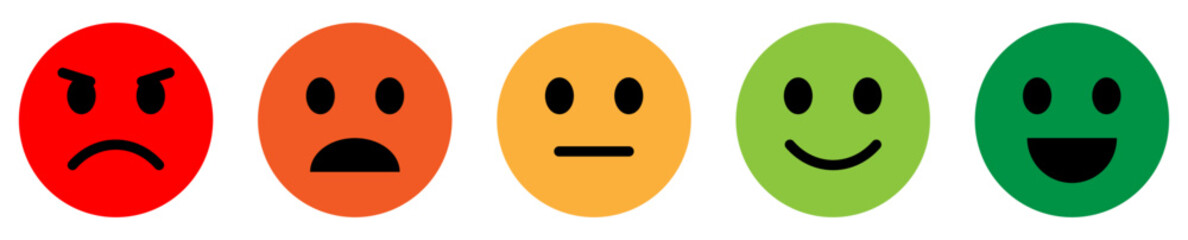 Fototapeta premium Emoticons set. Awful, bad, normal, good, excellent. Vector illustration isolated on white background