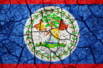 Dry soil pattern on the flag of Belize. Country with drought concept. Water problem. Dry cracked earth country.