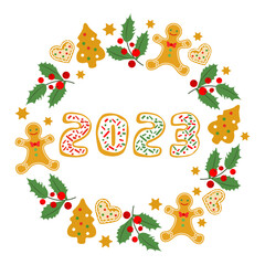 Vector Merry Christmas New Year 2023 Gingerbread