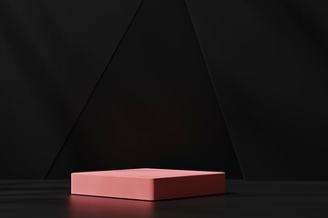 Red square podium on a black background, 3d render