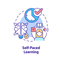 Self paced learning concept icon. Own time and schedule. Electronic learning abstract idea thin line illustration. Isolated outline drawing