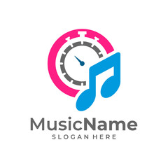 Music Time Logo Vector Icon Illustration. Time Music logo design template