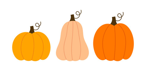 Three pumpkins icons on white background.