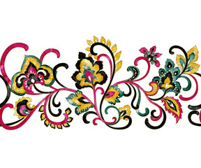 Seamless paisley floral pattern, watercolor hand drawn design elements.