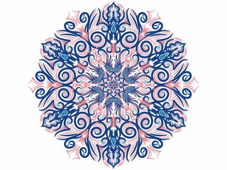 Mandala with floral patterns. Yoga template. Round gradient mandala on white isolated background. Boho mandala with watercolor background. Digital art illustration