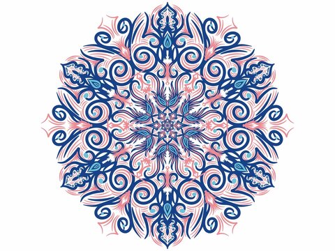 Mandala with floral patterns. Yoga template. Round gradient mandala on white isolated background. Boho mandala with watercolor background. Digital art illustration