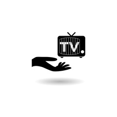  TV in hand icon logo with shadow