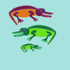 Stylized colored  reptile. Hand drawn.