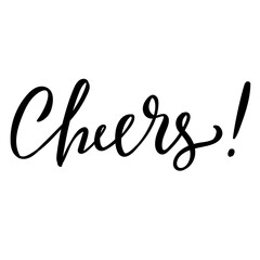 Monochrome hand lettering cheers! doodle isolated on transparent background