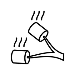 Grilled marshmallow icon with twig and smoke in black outline style