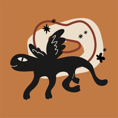 Strange creature. Abstractions and an imaginary monster. Fictional, fantasy animal. Unique boh style illustration. Perfect for poster or postcard template, trendy t-shirt design.