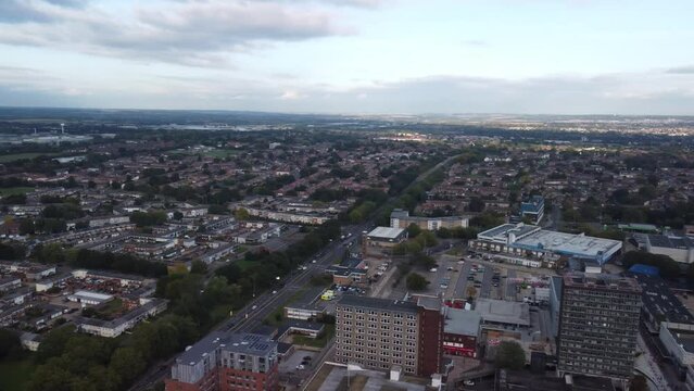 Drone view of modern buildings in Basildon, England