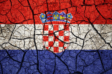 Dry soil pattern on the flag of Croatia. Country with drought concept. Water problem. Dry cracked earth country.
