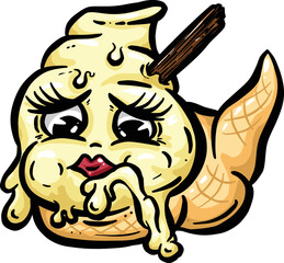 Cartoon Ice Cream Mascot Logo Character Vanilla Cone with Flake Illustration