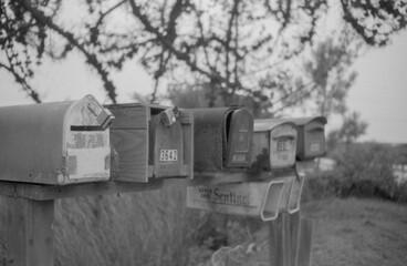 old mailboxes in a row