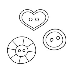 Monochrome set of illustrations, decorative buttons for clothes, vector cartoon