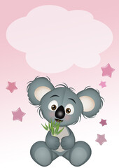 birth announcement card for baby girl with koala