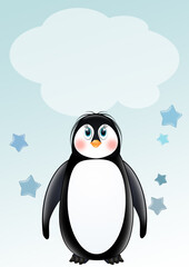 birth announcement card for baby boy with penguin