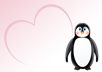 birth announcement card for baby girl with penguin