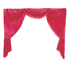 Vintage watercolor circus red velvet curtain in the auditorium