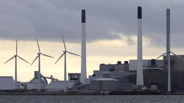 Copenhagen, Sweden Wind turbines blowing near the Reffen industrial island