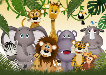 Obraz premium funny illustration of savannah animals