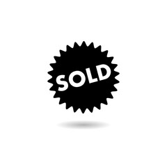 Sold sticker icon logo with shadow