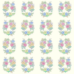 Fototapeta na wymiar Hand-drawn three-flower bouquet collection seamless pattern
