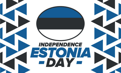 Independence Day in Estonia. National happy holiday, celebrated annual in February 24. Estonian flag. Patriotic elements. Poster, card, banner and background. Vector illustration