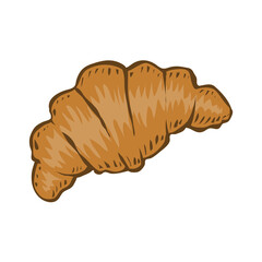 Line drawing of a French croissant. Morning breakfast. Bakery and cafe design. Vector illustration isolated on a white background. Hand drawn sketch