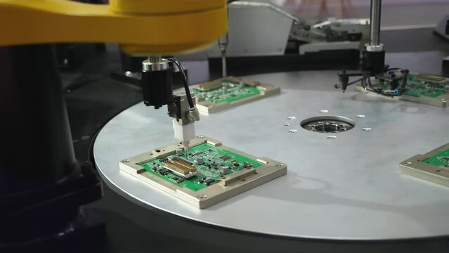 Robot holding glue syringe Injection and assembly pcb board