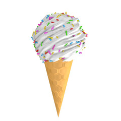 Vanilla ice cream in a cone with confetti isolated on background. 3D render