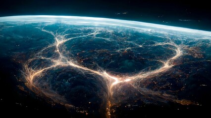 View from space of planet earth and all quantum energy of mankind