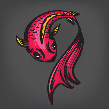 red fighting fish vector illustration on dark background