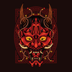 oni mask with ornament background vector illustration