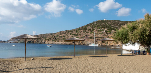 Fototapeta na wymiar Beach at Faros town on Sifnos island in Greece