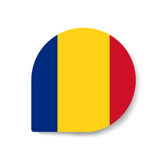 Romania drop flag icon with shadow on white background.