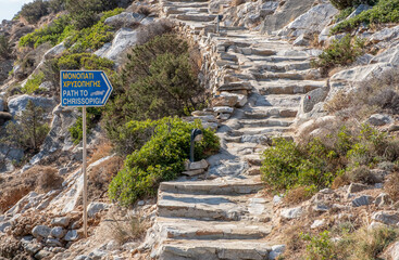 Hiking trail to Chrissopigi Monastry at Faros on Sifnos island in Greece