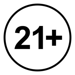 Sign of Adult Only for Eighteen Plus (18+) and Twenty One Plus (21+) Age. Age Rating Icon Symbol. Format PNG