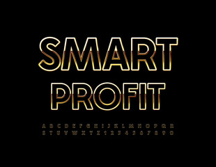 Fototapeta na wymiar Vector modern logo Smart Profit. Black and Golden chic Font. Artistic Alphabet Letters and Numbers 
