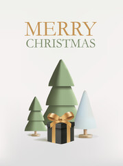 Tree and gift postcard christmas vector 