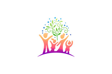 Happy family logo with tree and bubbles in colorful design style