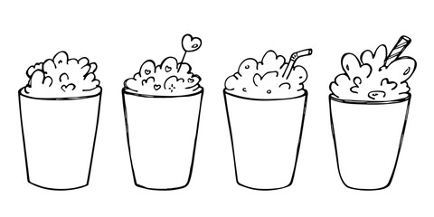 Cute milkshake illustration. Simple cup clipart. Pretty drink doodle set