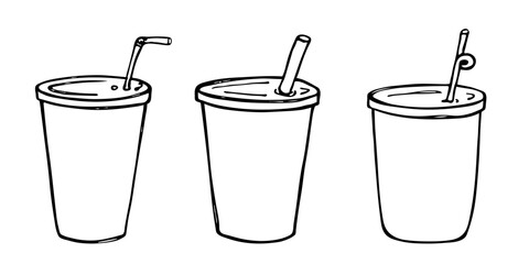 Cute cups of water, milkshake, juice and soda. Drink illustration. Simple cocktail clipart set