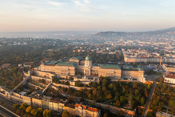 Obraz premium Aerial drone photo - Sunrise over Buda Castle. Budapest, Hungary