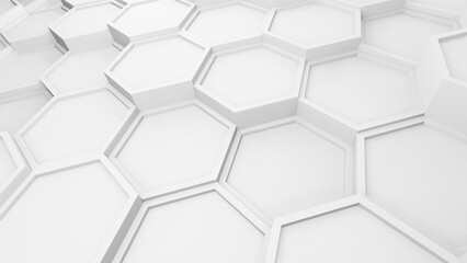 Hexagonal background with white hexagons, abstract futuristic geometric backdrop or wallpaper with copy space for text