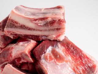 Raw meat with beef bone. Choice of beef on the bone for soups.