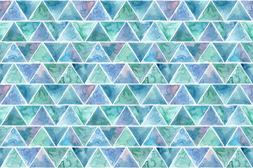 Seamless watercolor pattern blue triangles