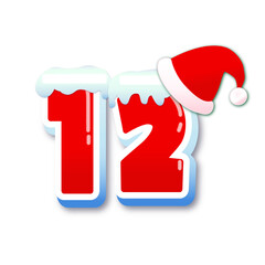 クリスマス：サンタ帽子と雪をかぶった数字の12